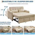 Divano Letto Trasformabile, Futon in Velluto a Coste con Letto Estraibile, Schienale Regolabile, Porta di Ricarica e Tasche Laterali, Divano Moderno Imbottito