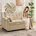 Divano Letto Trasformabile, Futon in Velluto a Coste con Letto Estraibile, Schienale Regolabile, Porta di Ricarica e Tasche Laterali, Divano Moderno Imbottito