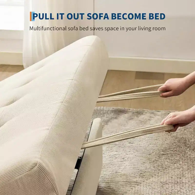 Divano Letto Trasformabile, Futon in Velluto a Coste con Letto Estraibile, Schienale Regolabile, Porta di Ricarica e Tasche Laterali, Divano Moderno Imbottito