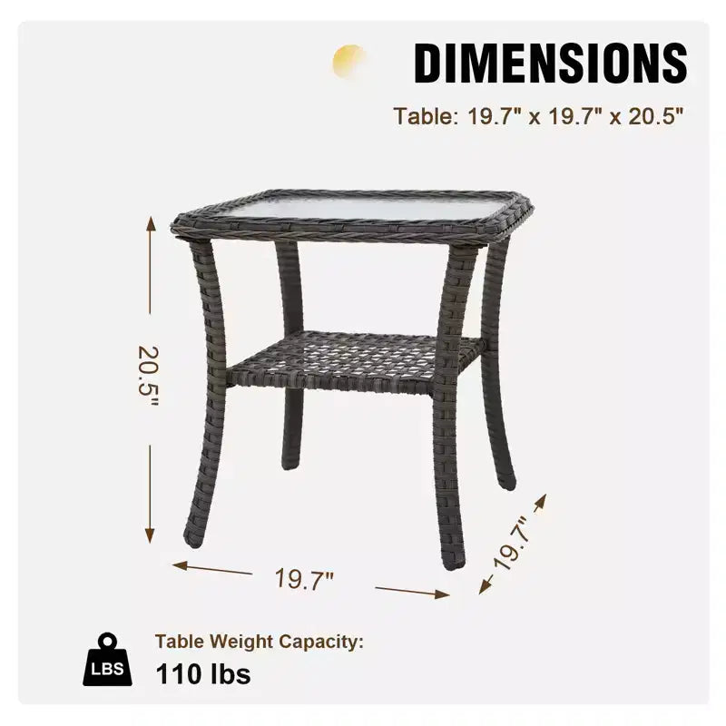 EAGLE PEAK Table d'appoint d'extérieur en osier avec rangement inférieur, Table basse en rotin avec plateau en verre trempé