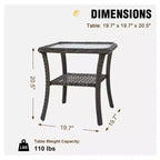 EAGLE PEAK Table d'appoint d'extérieur en osier avec rangement inférieur, Table basse en rotin avec plateau en verre trempé