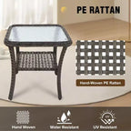 EAGLE PEAK Table d'appoint d'extérieur en osier avec rangement inférieur, Table basse en rotin avec plateau en verre trempé