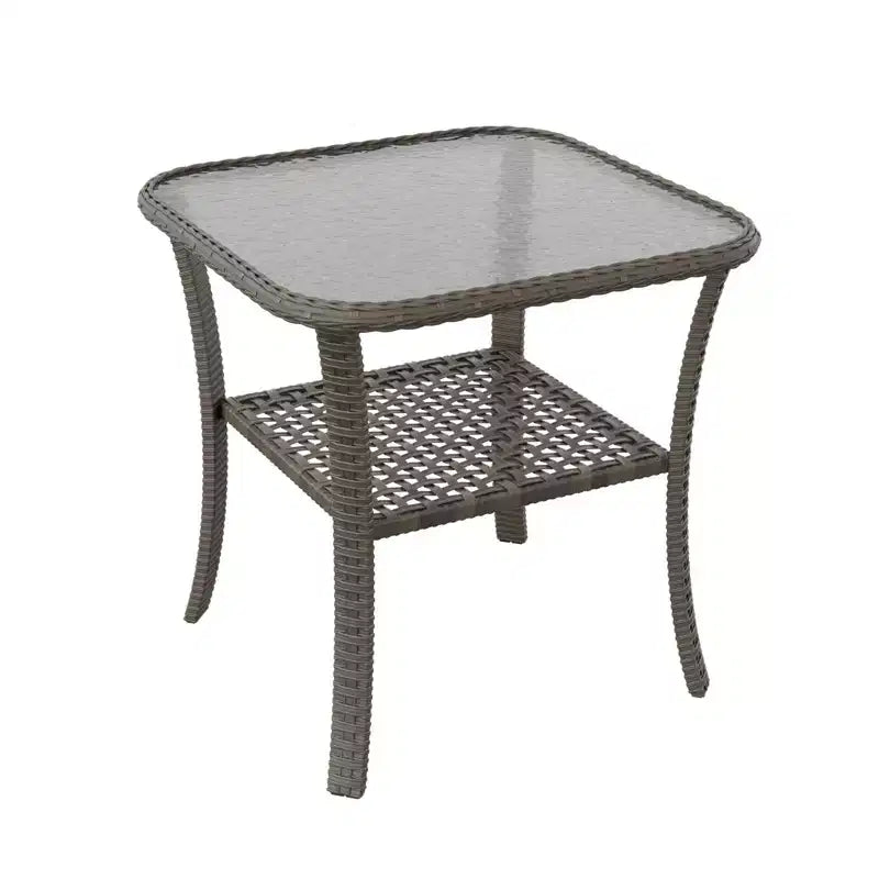 EAGLE PEAK Table d'appoint d'extérieur en osier avec rangement inférieur, Table basse en rotin avec plateau en verre trempé