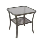 EAGLE PEAK Table d'appoint d'extérieur en osier avec rangement inférieur, Table basse en rotin avec plateau en verre trempé