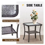 EAGLE PEAK Table d'appoint d'extérieur en osier avec rangement inférieur, Table basse en rotin avec plateau en verre trempé