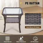 EAGLE PEAK Table d'appoint d'extérieur en osier avec rangement inférieur, Table basse en rotin avec plateau en verre trempé