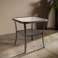 EAGLE PEAK Outdoor Wicker Side Table with Lower Storage, Rattan Coffee Table with Tempered Glass Top