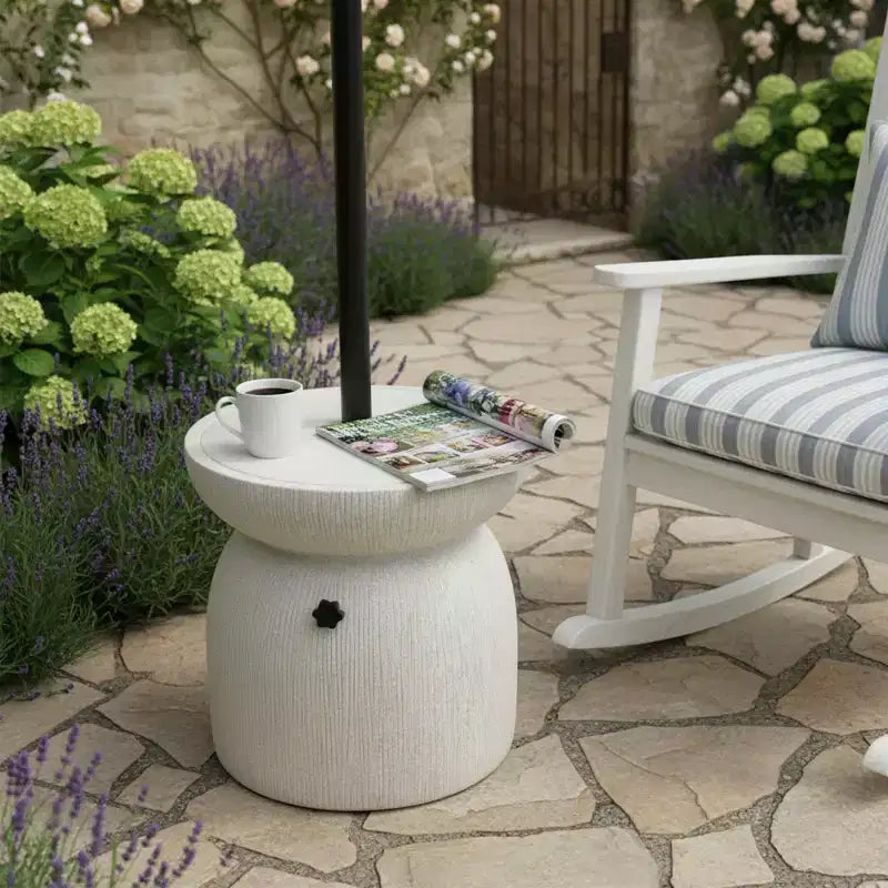 Christopher Knight Home Sava Patio Lightweight Concrete Side Table with Umbrella Hole