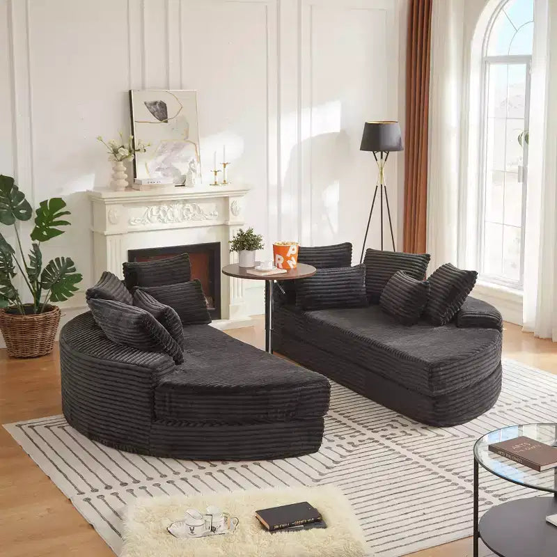 Divano reclinabile rotondo oversize in velluto a coste da 78,5 pollici, divano letto 2 in 1 trasformabile in due poltrone reclinabili, design con cuscino per il collo e cinque cuscini decorativi, nessun assemblaggio richiesto