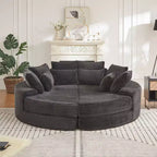 Divano reclinabile rotondo oversize in velluto a coste da 78,5 pollici, divano letto 2 in 1 trasformabile in due poltrone reclinabili, design con cuscino per il collo e cinque cuscini decorativi, nessun assemblaggio richiesto