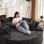 Divano reclinabile rotondo oversize in velluto a coste da 78,5 pollici, divano letto 2 in 1 trasformabile in due poltrone reclinabili, design con cuscino per il collo e cinque cuscini decorativi, nessun assemblaggio richiesto