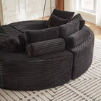 Divano reclinabile rotondo oversize in velluto a coste da 78,5 pollici, divano letto 2 in 1 trasformabile in due poltrone reclinabili, design con cuscino per il collo e cinque cuscini decorativi, nessun assemblaggio richiesto