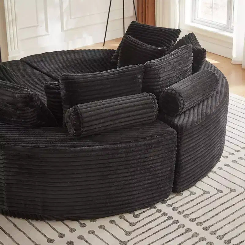 Divano reclinabile rotondo oversize in velluto a coste da 78,5 pollici, divano letto 2 in 1 trasformabile in due poltrone reclinabili, design con cuscino per il collo e cinque cuscini decorativi, nessun assemblaggio richiesto