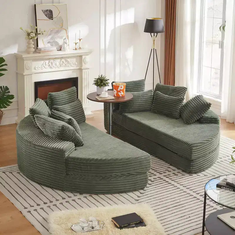 Divano reclinabile rotondo oversize in velluto a coste da 78,5 pollici, divano letto 2 in 1 trasformabile in due poltrone reclinabili, design con cuscino per il collo e cinque cuscini decorativi, nessun assemblaggio richiesto