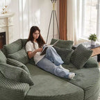 Divano reclinabile rotondo oversize in velluto a coste da 78,5 pollici, divano letto 2 in 1 trasformabile in due poltrone reclinabili, design con cuscino per il collo e cinque cuscini decorativi, nessun assemblaggio richiesto