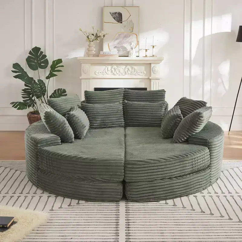 Divano reclinabile rotondo oversize in velluto a coste da 78,5 pollici, divano letto 2 in 1 trasformabile in due poltrone reclinabili, design con cuscino per il collo e cinque cuscini decorativi, nessun assemblaggio richiesto