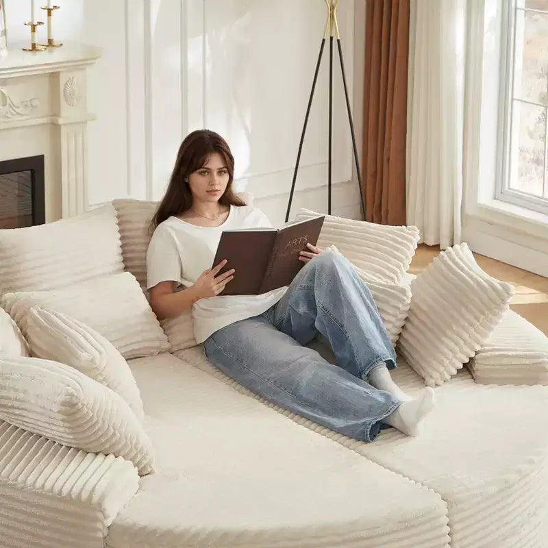 Divano reclinabile rotondo oversize in velluto a coste da 78,5 pollici, divano letto 2 in 1 trasformabile in due poltrone reclinabili, design con cuscino per il collo e cinque cuscini decorativi, nessun assemblaggio richiesto