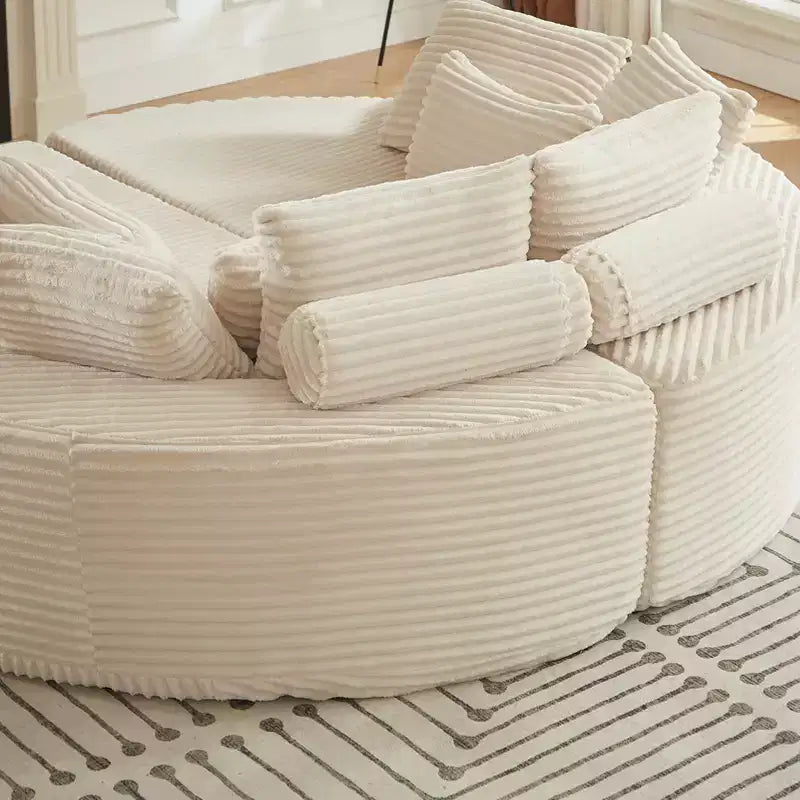 Divano reclinabile rotondo oversize in velluto a coste da 78,5 pollici, divano letto 2 in 1 trasformabile in due poltrone reclinabili, design con cuscino per il collo e cinque cuscini decorativi, nessun assemblaggio richiesto