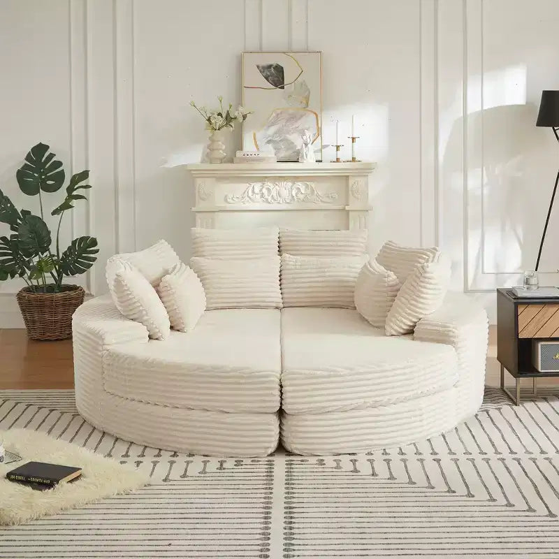 Divano reclinabile rotondo oversize in velluto a coste da 78,5 pollici, divano letto 2 in 1 trasformabile in due poltrone reclinabili, design con cuscino per il collo e cinque cuscini decorativi, nessun assemblaggio richiesto