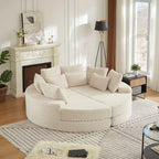 Divano reclinabile rotondo oversize in velluto a coste da 78,5 pollici, divano letto 2 in 1 trasformabile in due poltrone reclinabili, design con cuscino per il collo e cinque cuscini decorativi, nessun assemblaggio richiesto