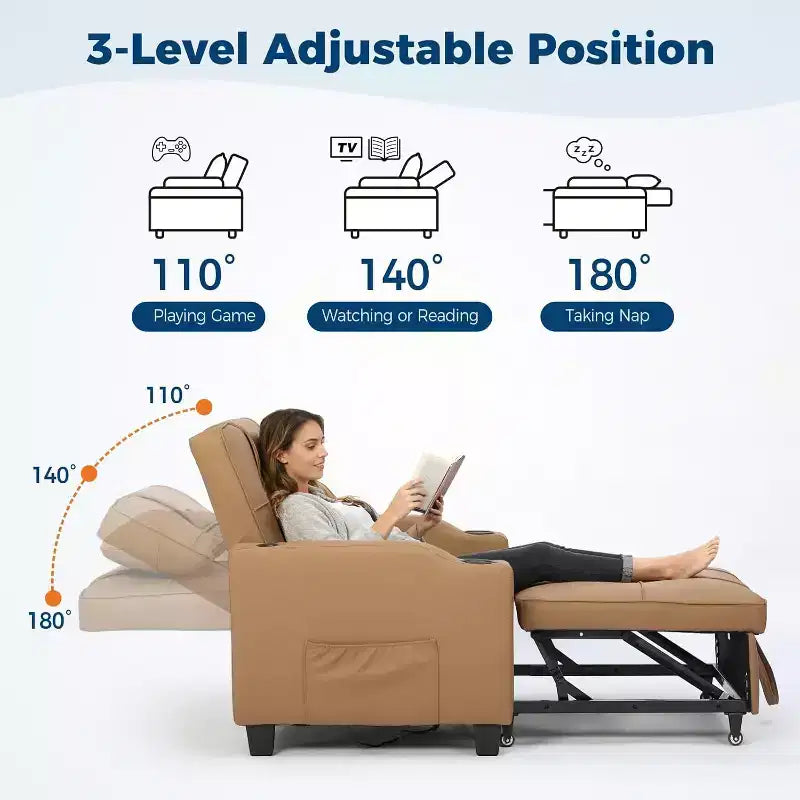 Garvee 3-in-1 - Divano Letto Convertibile con Schienale Regolabile, Ricarica USB, Portabicchieri e Tasche Laterali, per Soggiorno e Camera da Letto