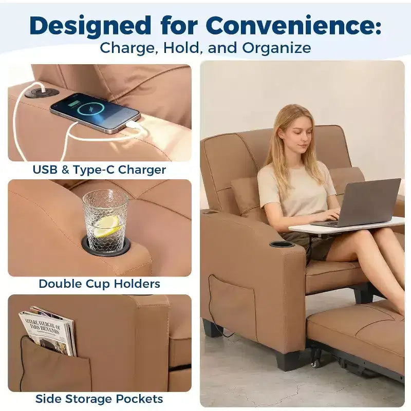 Garvee 3-in-1 - Divano Letto Convertibile con Schienale Regolabile, Ricarica USB, Portabicchieri e Tasche Laterali, per Soggiorno e Camera da Letto