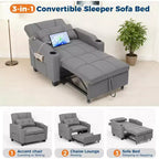 Garvee 3-in-1 - Divano Letto Convertibile con Schienale Regolabile, Ricarica USB, Portabicchieri e Tasche Laterali, per Soggiorno e Camera da Letto