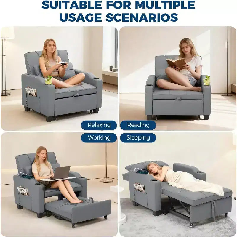 Garvee 3-in-1 - Divano Letto Convertibile con Schienale Regolabile, Ricarica USB, Portabicchieri e Tasche Laterali, per Soggiorno e Camera da Letto