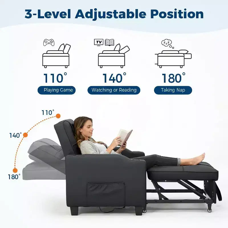 Garvee 3-in-1 - Divano Letto Convertibile con Schienale Regolabile, Ricarica USB, Portabicchieri e Tasche Laterali, per Soggiorno e Camera da Letto