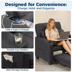 Garvee 3-in-1 - Divano Letto Convertibile con Schienale Regolabile, Ricarica USB, Portabicchieri e Tasche Laterali, per Soggiorno e Camera da Letto