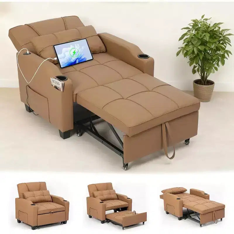 Garvee 3-in-1 - Divano Letto Convertibile con Schienale Regolabile, Ricarica USB, Portabicchieri e Tasche Laterali, per Soggiorno e Camera da Letto