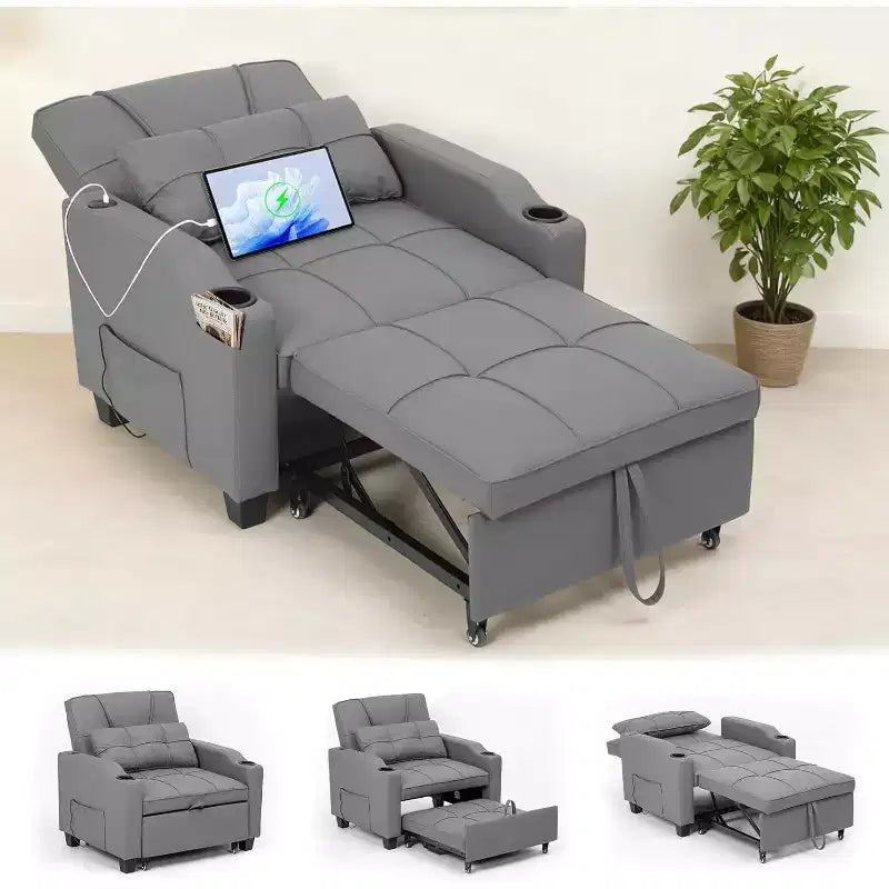 Garvee 3-in-1 - Divano Letto Convertibile con Schienale Regolabile, Ricarica USB, Portabicchieri e Tasche Laterali, per Soggiorno e Camera da Letto