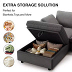 Canapé d'angle modulaire Dyonery 100 en cuir avec pouf de rangement, canapé 3 places en cuir PU en forme de L avec cadre en bois massif