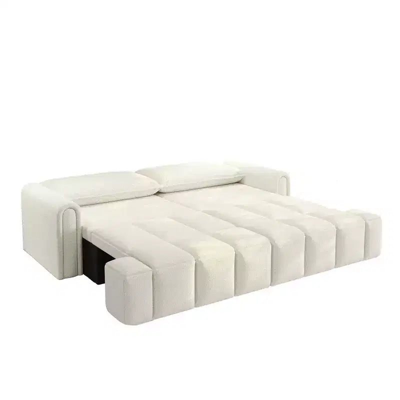 Canapé moderne et confortable 4 places Whisen 90.2 en tissu Teddy, grand lit-canapé convertible 3 en 1 avec rangements sous les assises
