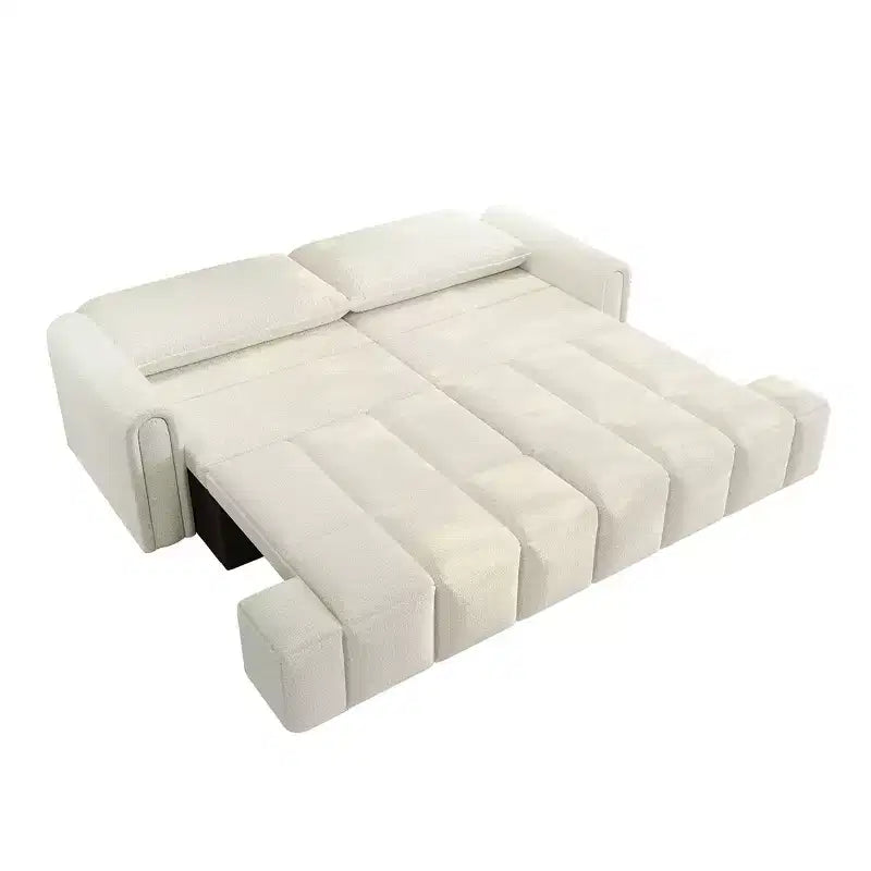 Canapé moderne et confortable 4 places Whisen 90.2 en tissu Teddy, grand lit-canapé convertible 3 en 1 avec rangements sous les assises