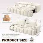 Canapé moderne et confortable 4 places Whisen 90.2 en tissu Teddy, grand lit-canapé convertible 3 en 1 avec rangements sous les assises