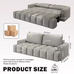 Canapé moderne et confortable 4 places Whisen 90.2 en tissu Teddy, grand lit-canapé convertible 3 en 1 avec rangements sous les assises