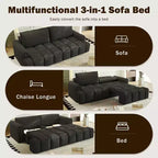 Canapé moderne et confortable 4 places Whisen 90.2 en tissu Teddy, grand lit-canapé convertible 3 en 1 avec rangements sous les assises