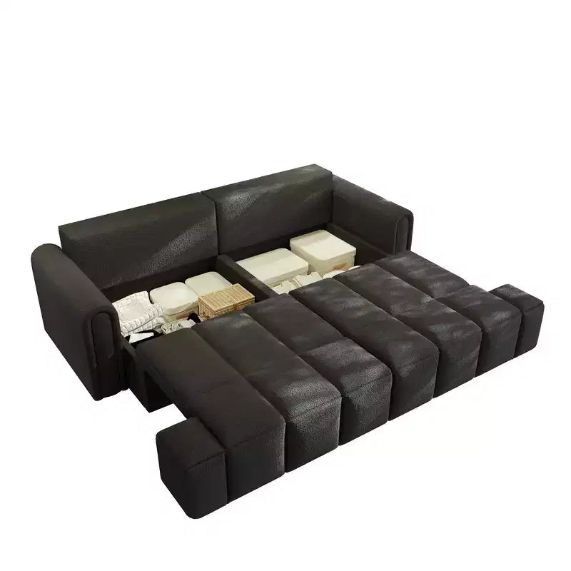 Canapé moderne et confortable 4 places Whisen 90.2 en tissu Teddy, grand lit-canapé convertible 3 en 1 avec rangements sous les assises