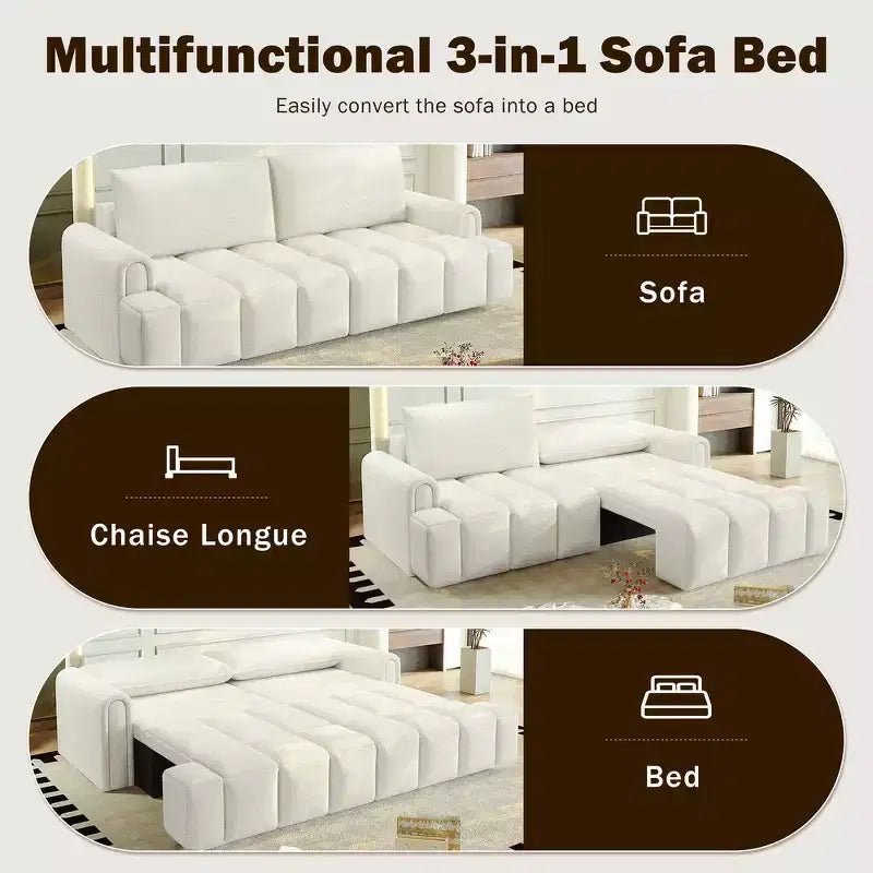 Divano moderno a 4 posti in tessuto Teddy Whisen 90.2, divano letto king size 3 in 1 convertibile con contenitore sotto i sedili