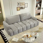 Canapé moderne et confortable 4 places Whisen 90.2 en tissu Teddy, grand lit-canapé convertible 3 en 1 avec rangements sous les assises
