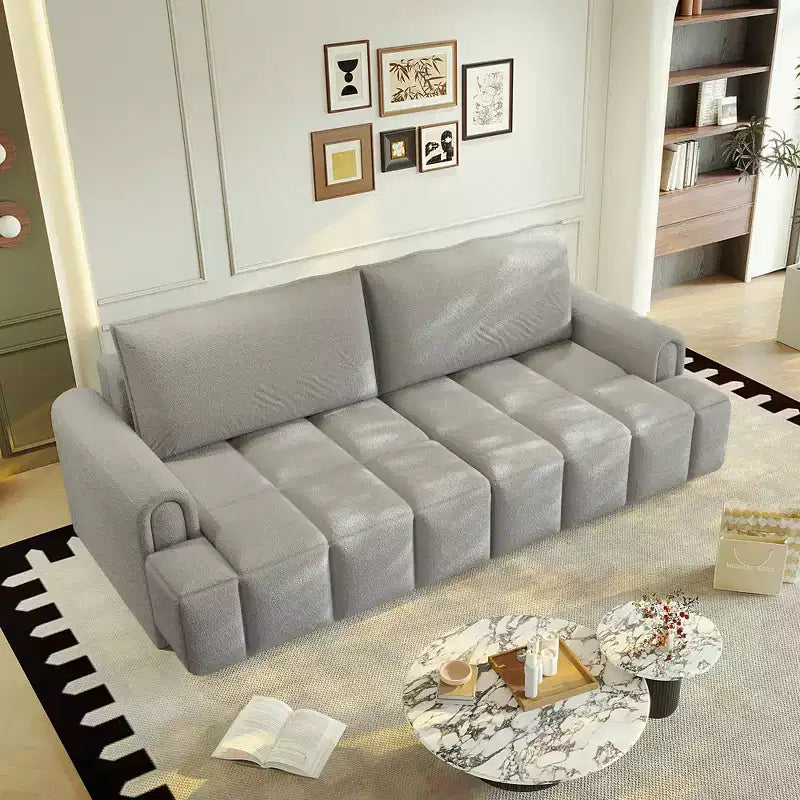 Canapé moderne et confortable 4 places Whisen 90.2 en tissu Teddy, grand lit-canapé convertible 3 en 1 avec rangements sous les assises