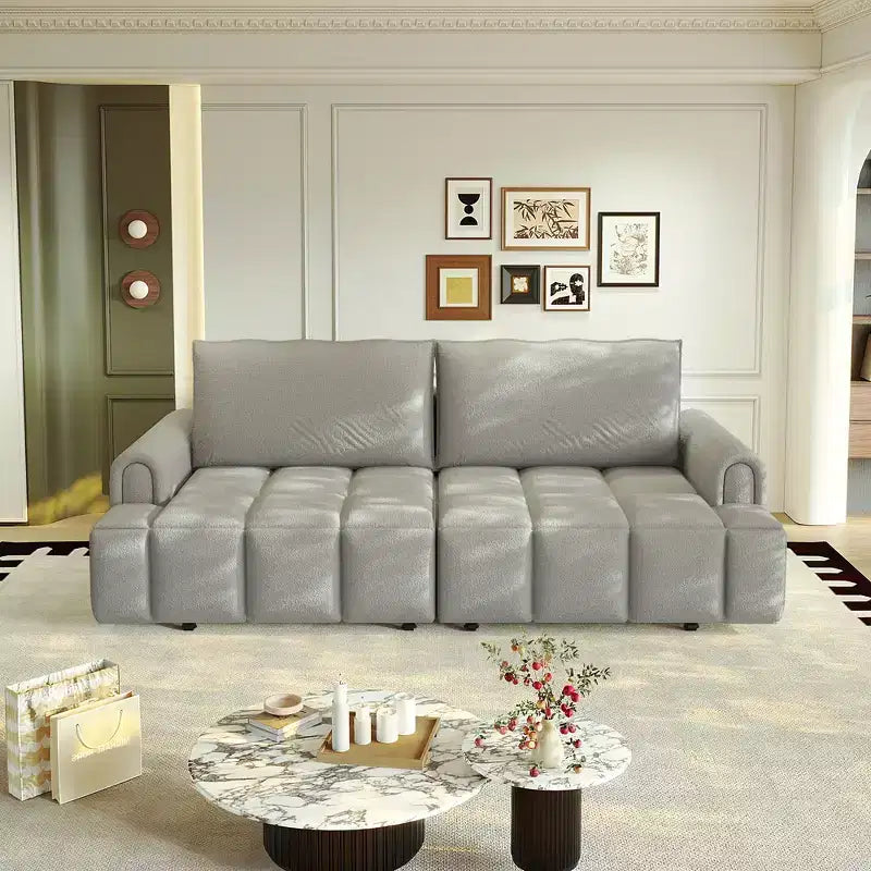 Canapé moderne et confortable 4 places Whisen 90.2 en tissu Teddy, grand lit-canapé convertible 3 en 1 avec rangements sous les assises