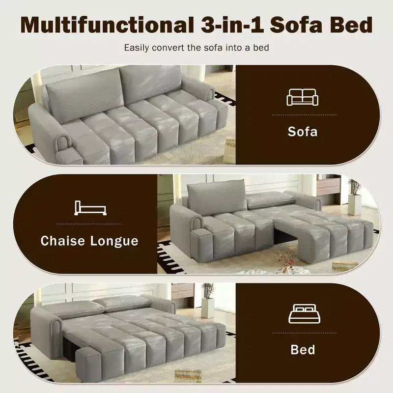 Canapé moderne et confortable 4 places Whisen 90.2 en tissu Teddy, grand lit-canapé convertible 3 en 1 avec rangements sous les assises
