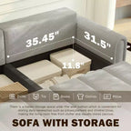 Canapé moderne et confortable 4 places Whisen 90.2 en tissu Teddy, grand lit-canapé convertible 3 en 1 avec rangements sous les assises