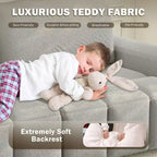 Canapé moderne et confortable 4 places Whisen 90.2 en tissu Teddy, grand lit-canapé convertible 3 en 1 avec rangements sous les assises