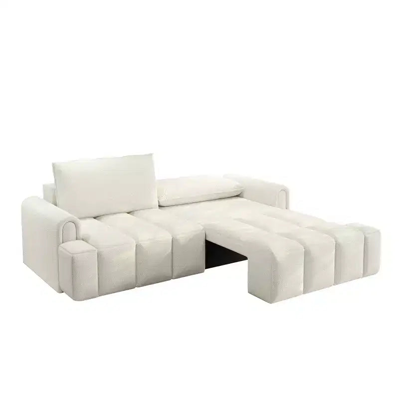Canapé moderne et confortable 4 places Whisen 90.2 en tissu Teddy, grand lit-canapé convertible 3 en 1 avec rangements sous les assises