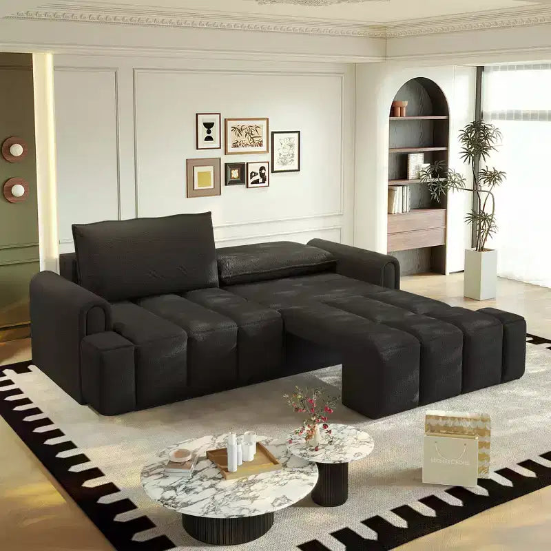 Divano moderno a 4 posti in tessuto Teddy Whisen 90.2, divano letto king size 3 in 1 convertibile con contenitore sotto i sedili