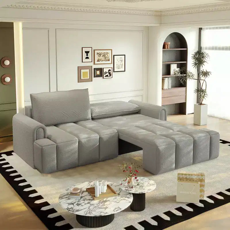 Divano moderno a 4 posti in tessuto Teddy Whisen 90.2, divano letto king size 3 in 1 convertibile con contenitore sotto i sedili