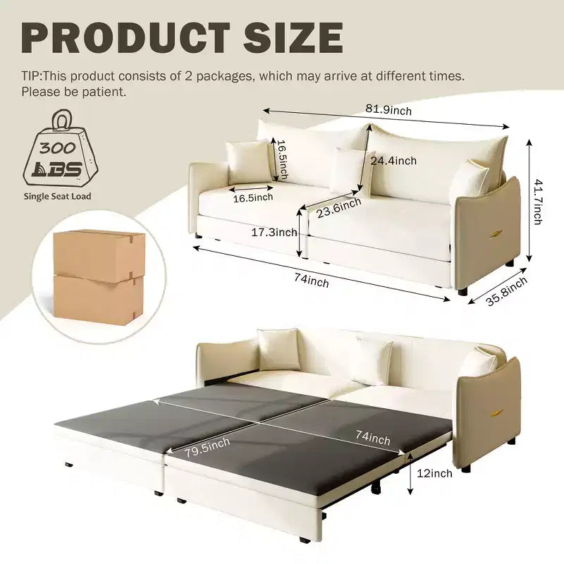 Divano a 3 Posti Whisen 81.9 Moderno in Velluto, Divano Letto Estraibile King Size, Divano Letto Convertibile 3-in-1 con 3 Cuscini